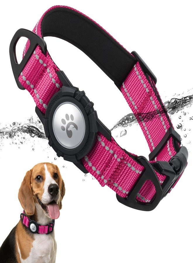 TagME Airtag Dog Collar,Waterproof Reflective Pet Collar with Airtag Holder,Soft Padded and Double D-Rings for Medium Dogs,Hot Pink - Image 1